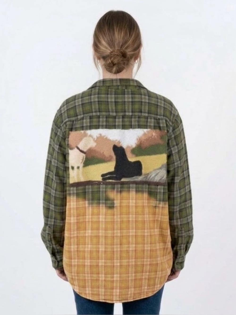 Upcycled “Dog Lover” Plaid Flannel Shirt.